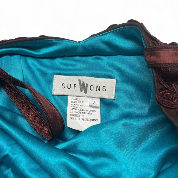 Sue Wong 100% Silk Brown and Blue Ombré Lace Fairy Midi Dress - Picture 3 of 4